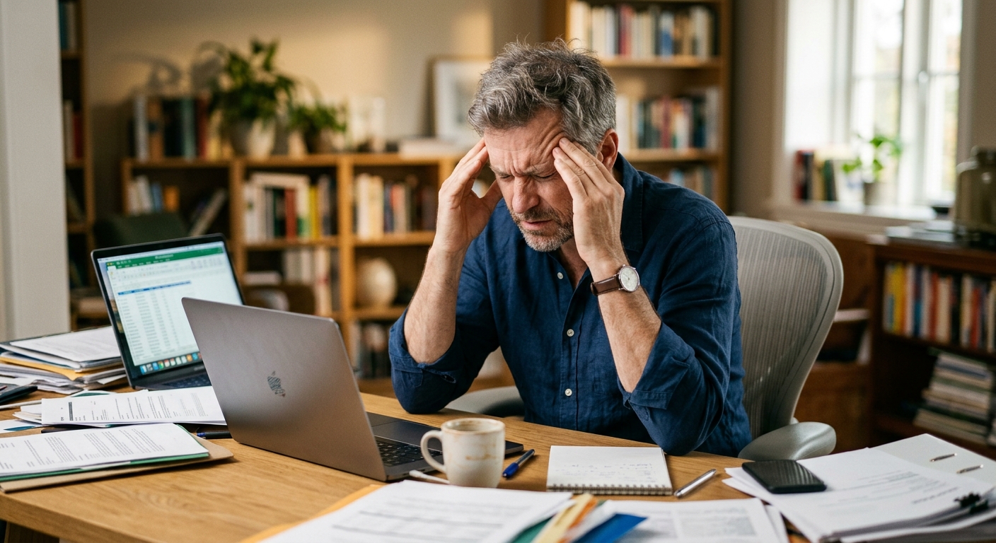 Woman looking at old photographs, struggling to remember
